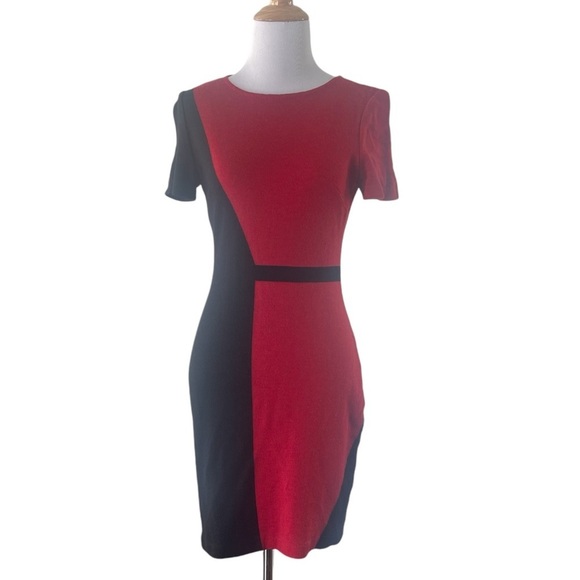 St. John Slanted Colorblock Milano Midi Dress - Picture 1 of 5